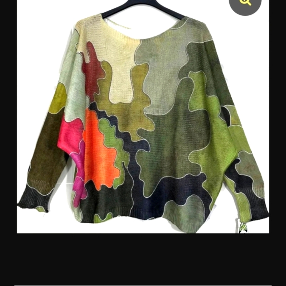 Abstract Patchwork Green Multicolor Women's Sweater